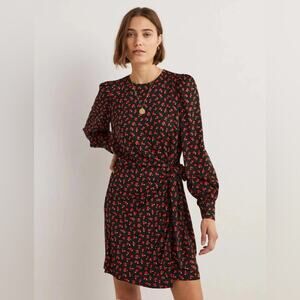 Boden Tulip Charm Tie Side Mini Dress 8 NWT NEW Red Floral Puff Sleeve